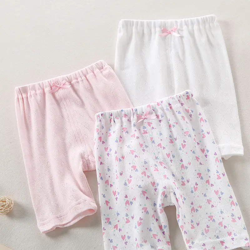 Japanese Girls Cotton Summer Leggings Pajama Pants White Pink Floral - Image 3