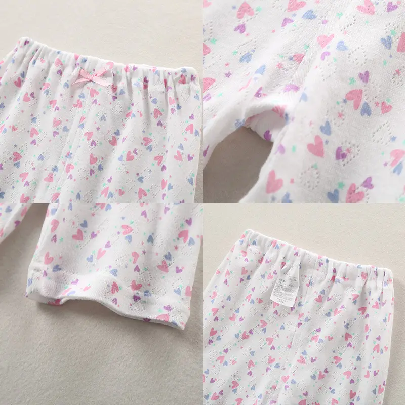 Japanese Girls Cotton Summer Leggings Pajama Pants White Pink Floral - Image 4