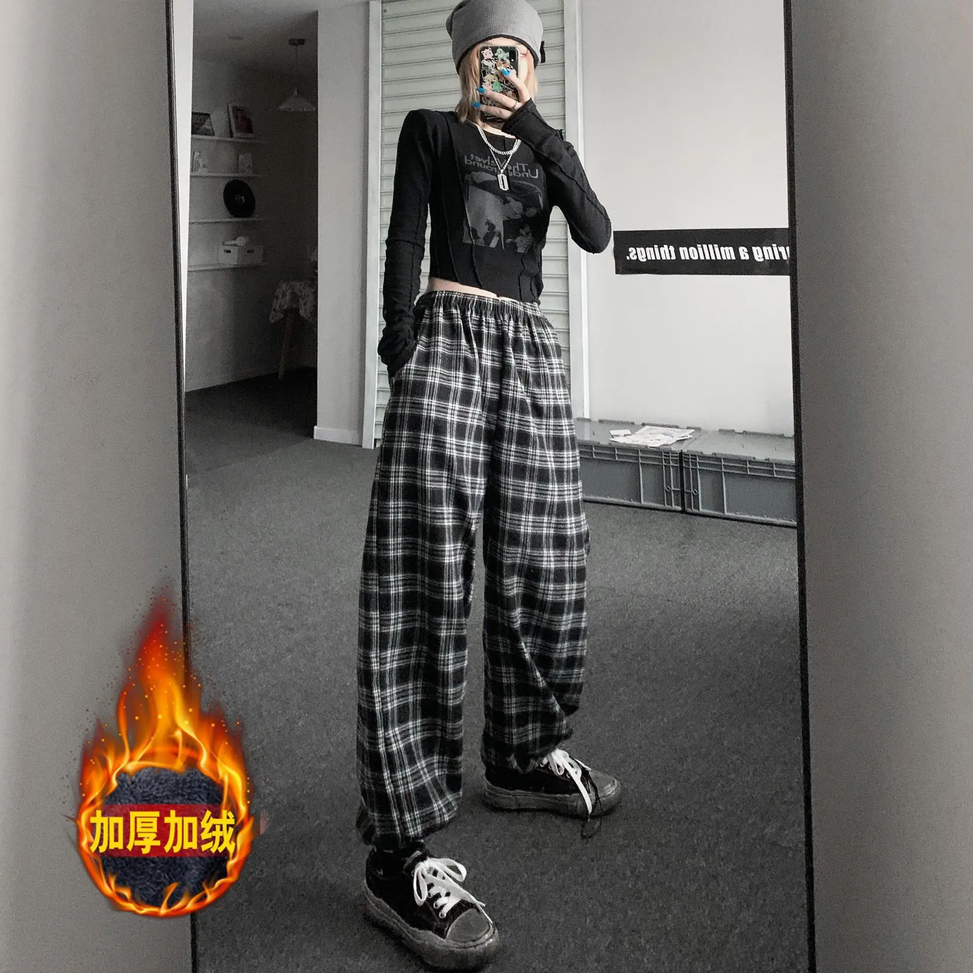 Fleece Plaid Winter Pants Women Large Thick Warm Casual Wear - Image 2