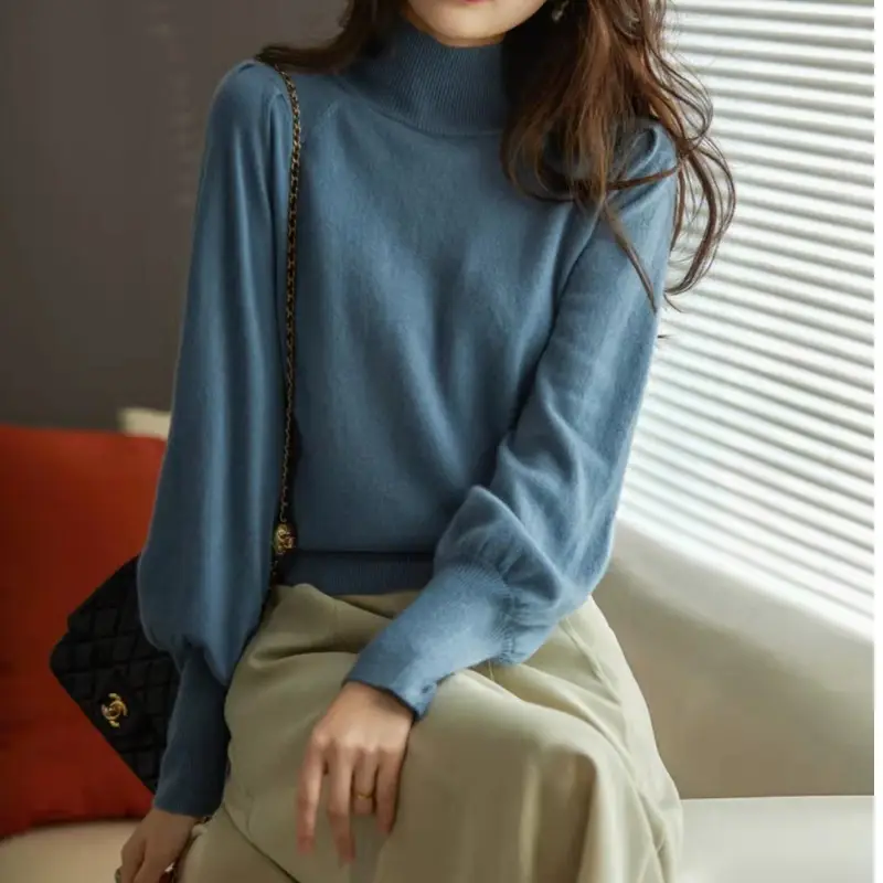 Women Half Turtleneck Sweater Dark Blue 2024 - Image 3