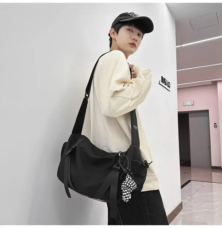 Men's Black Crossbody Bag Large Capacity Japanese Style — feature 12