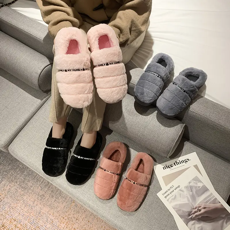 Home all-inclusive cotton shoes men's non-slip thick bottom warm couples plush slippers bag with women's indoor cotton slippers wholesale - Image 5