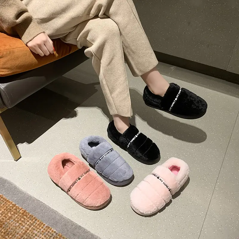 Home all-inclusive cotton shoes men's non-slip thick bottom warm couples plush slippers bag with women's indoor cotton slippers wholesale - Image 6