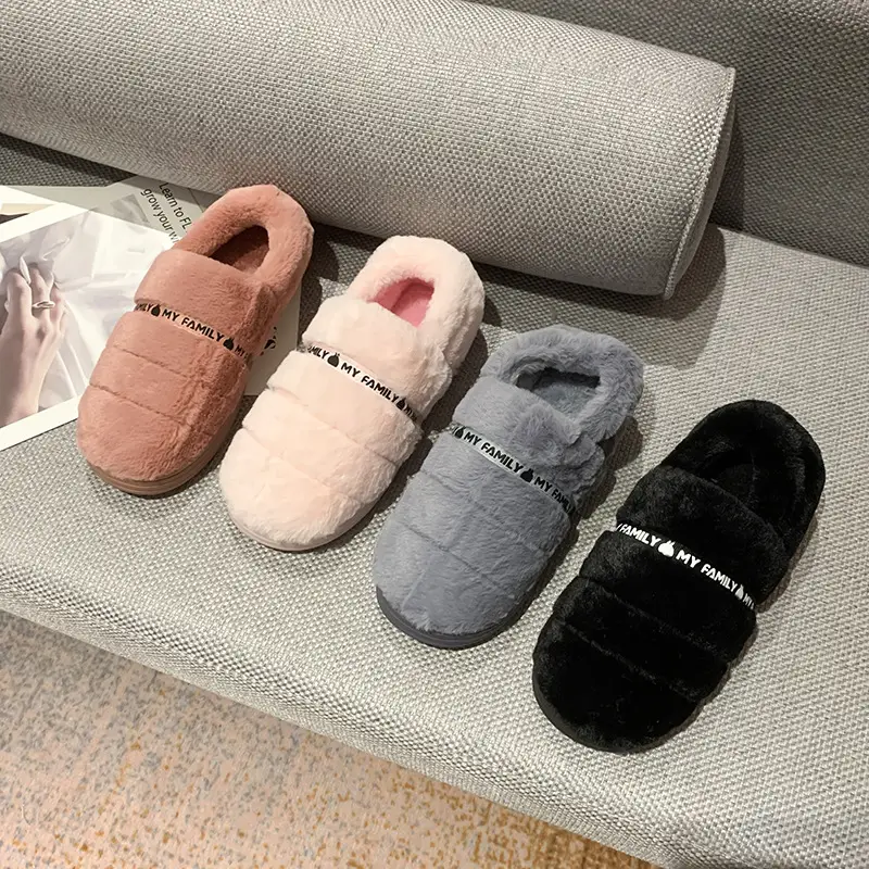 Home all-inclusive cotton shoes men's non-slip thick bottom warm couples plush slippers bag with women's indoor cotton slippers wholesale - Image 7