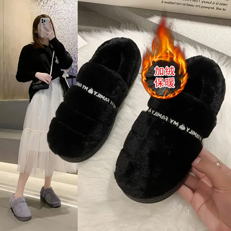 Home all-inclusive cotton shoes men's non-slip thick bottom warm couples plush slippers bag with women's indoor cotton slippers wholesale - Image 8