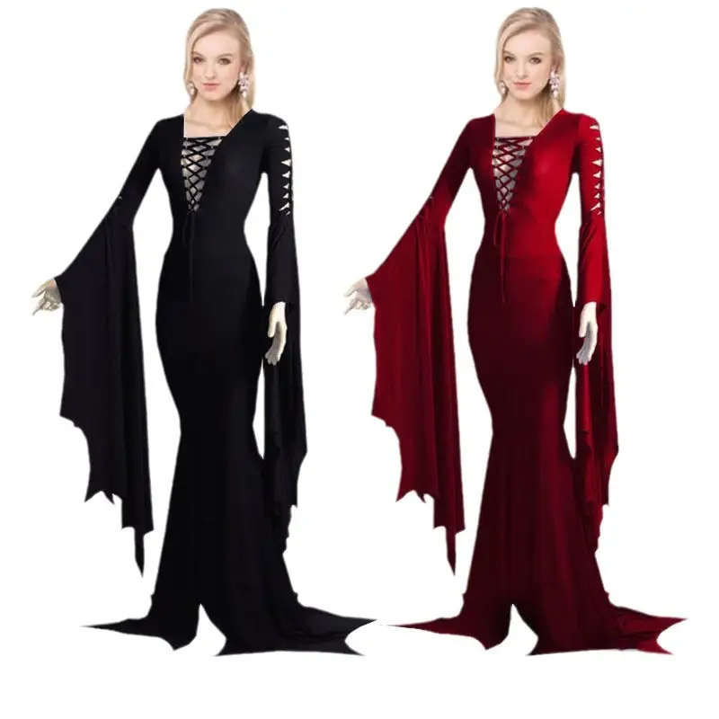 2023 Vampire Black Strap Dress Round Neck