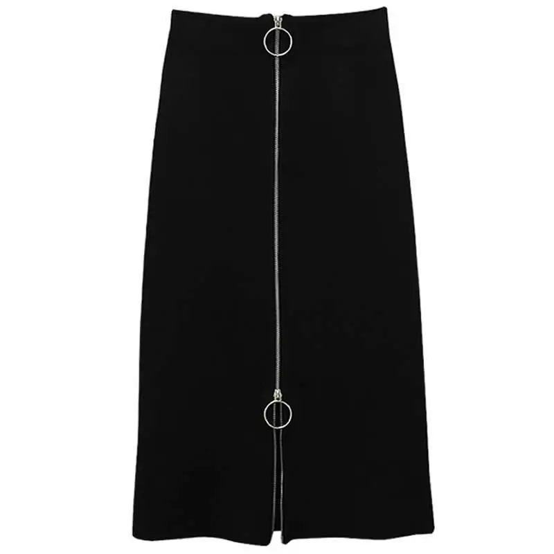 Black Korean Mid-Length Fat Weight Skirt with Zip Front - Image 6