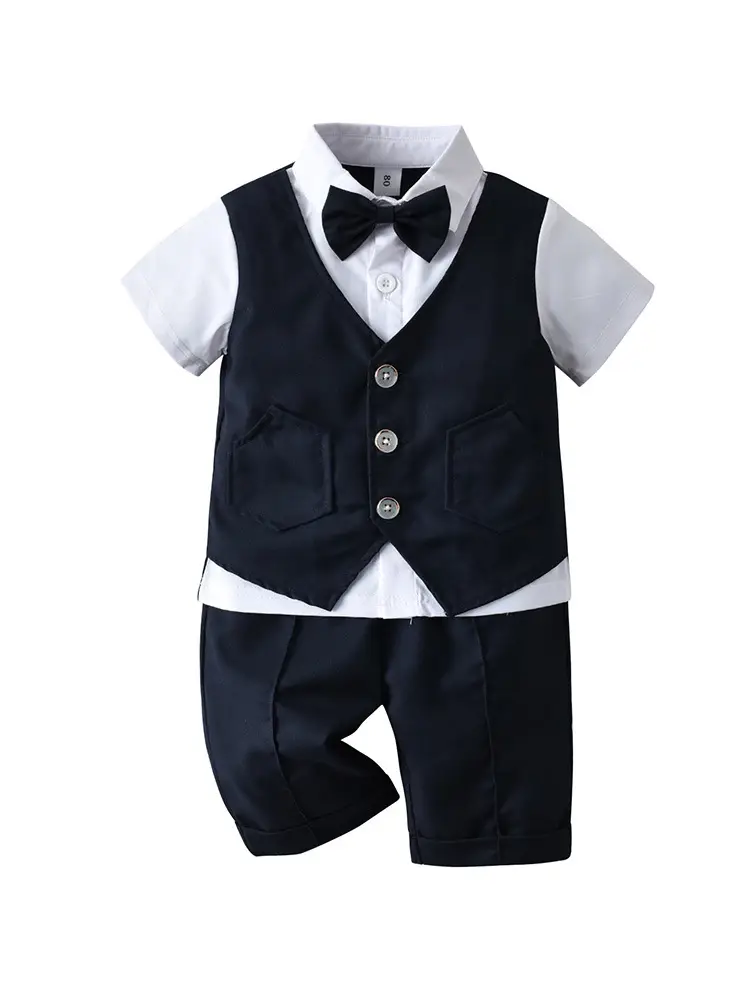 British Gentleman Bow Short Sleeve Vest Suit for Boys - Image 7