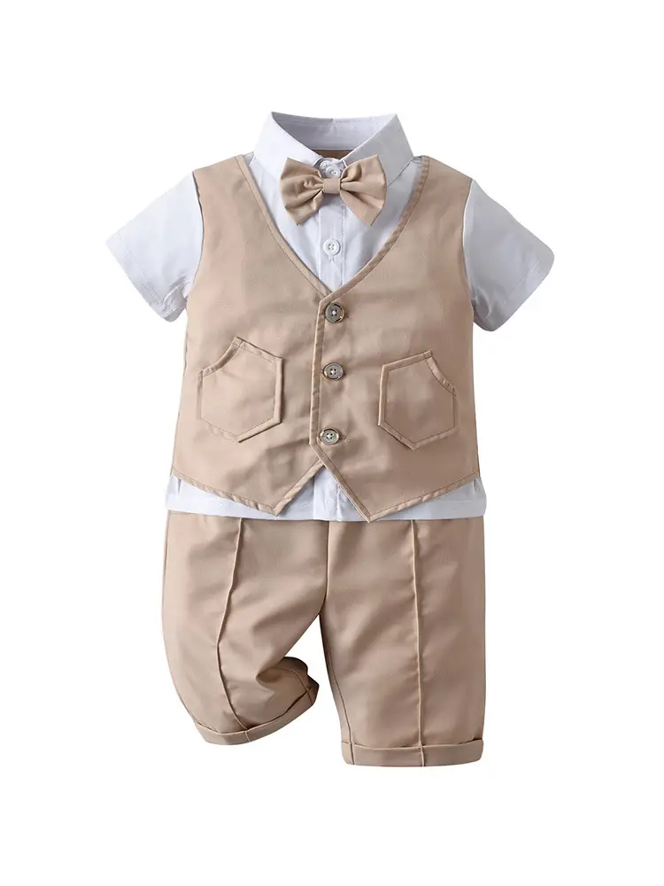 British Gentleman Bow Short Sleeve Vest Suit for Boys - Image 8