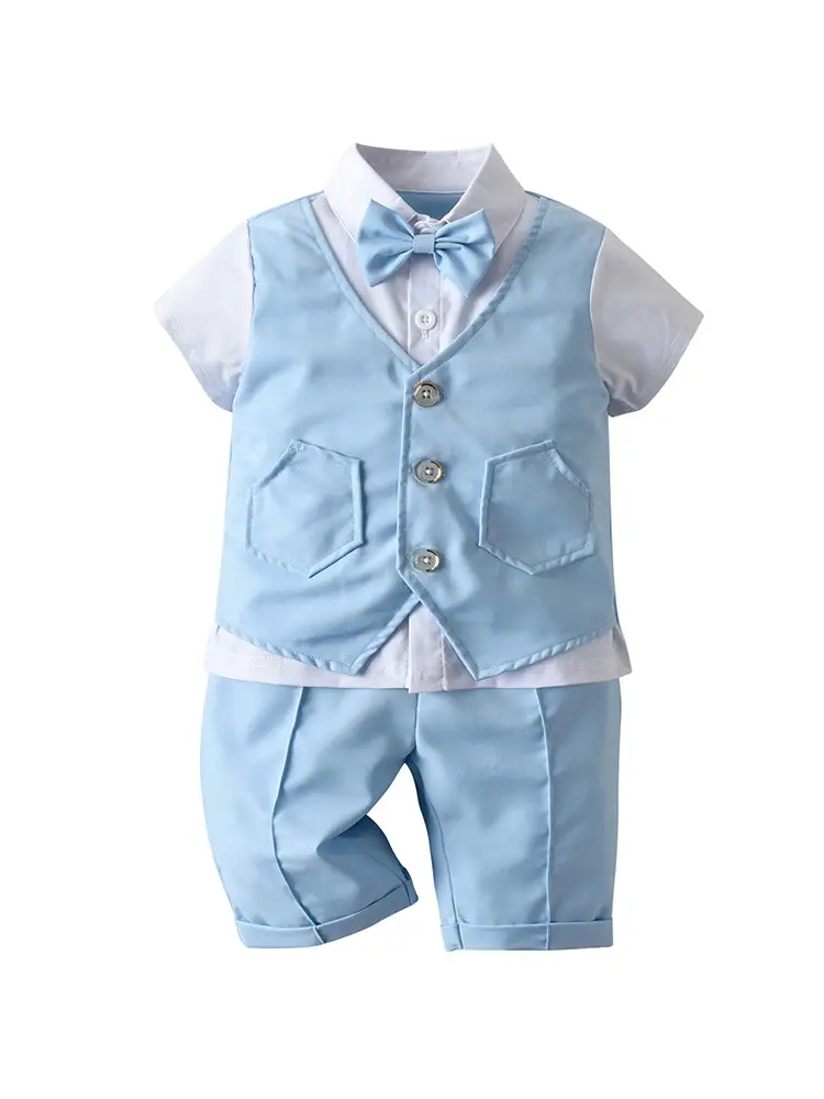 British Gentleman Bow Short Sleeve Vest Suit for Boys - Image 9