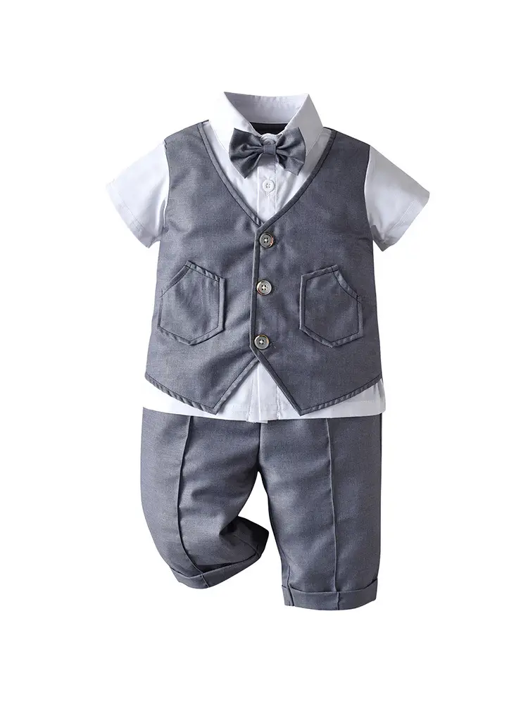 British Gentleman Bow Short Sleeve Vest Suit for Boys - Image 10