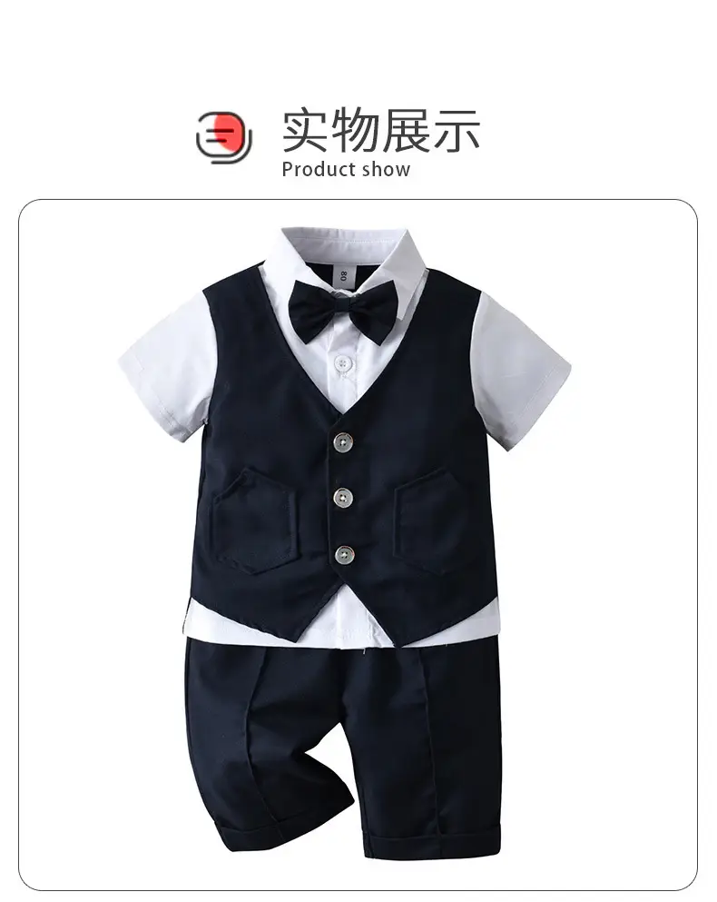 British Gentleman Bow Short Sleeve Vest Suit for Boys — feature 14