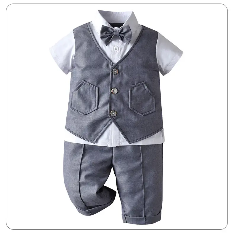 British Gentleman Bow Short Sleeve Vest Suit for Boys — feature 22