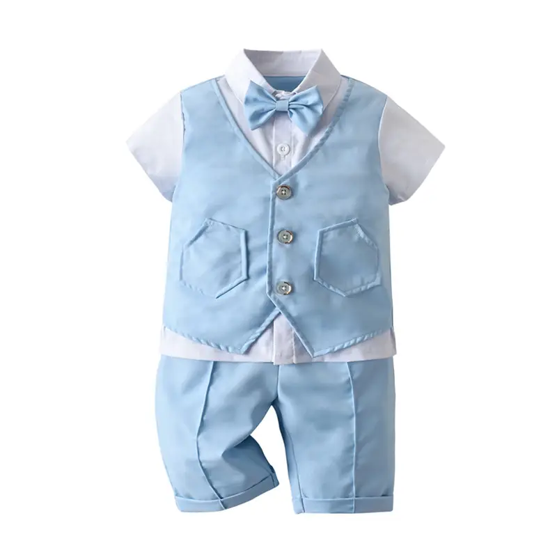 British Gentleman Bow Short Sleeve Vest Suit for Boys - Image 3