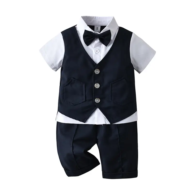 British Gentleman Bow Short Sleeve Vest Suit for Boys - Image 4