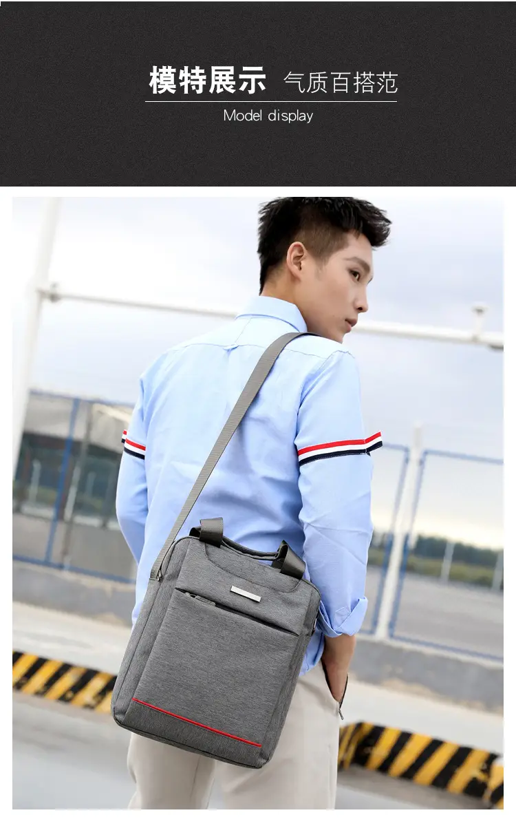 Men's Grey Crossbody Bag with Red Trim — feature 12