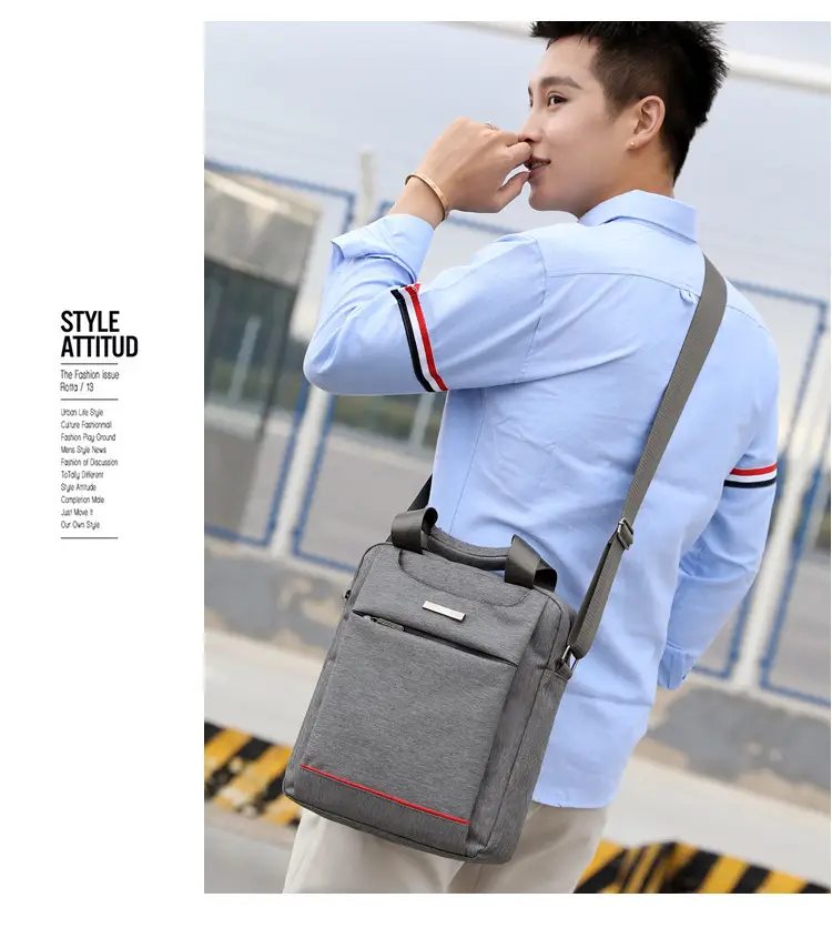 Men's Grey Crossbody Bag with Red Trim — feature 14