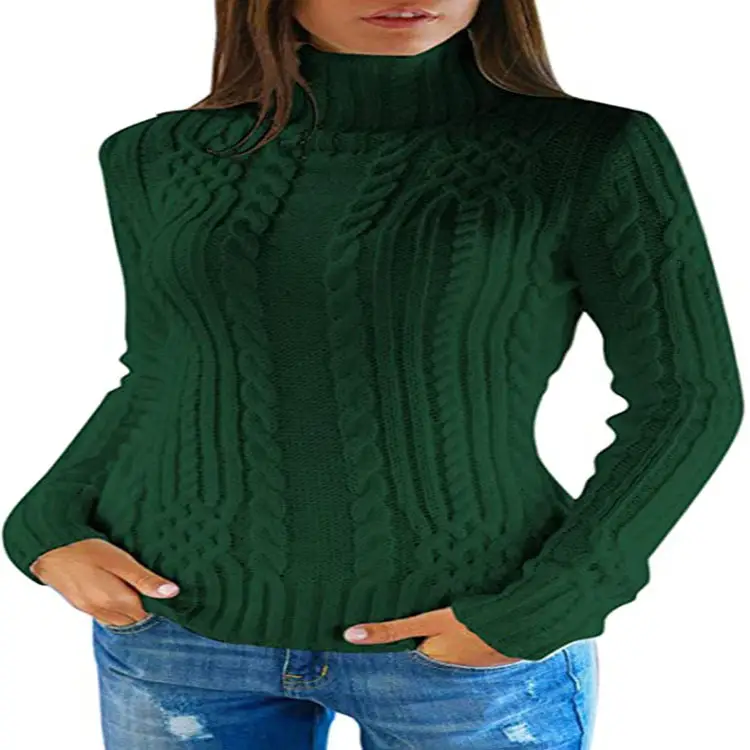 Women's Black Cable Knit Turtleneck Sweater - Image 12