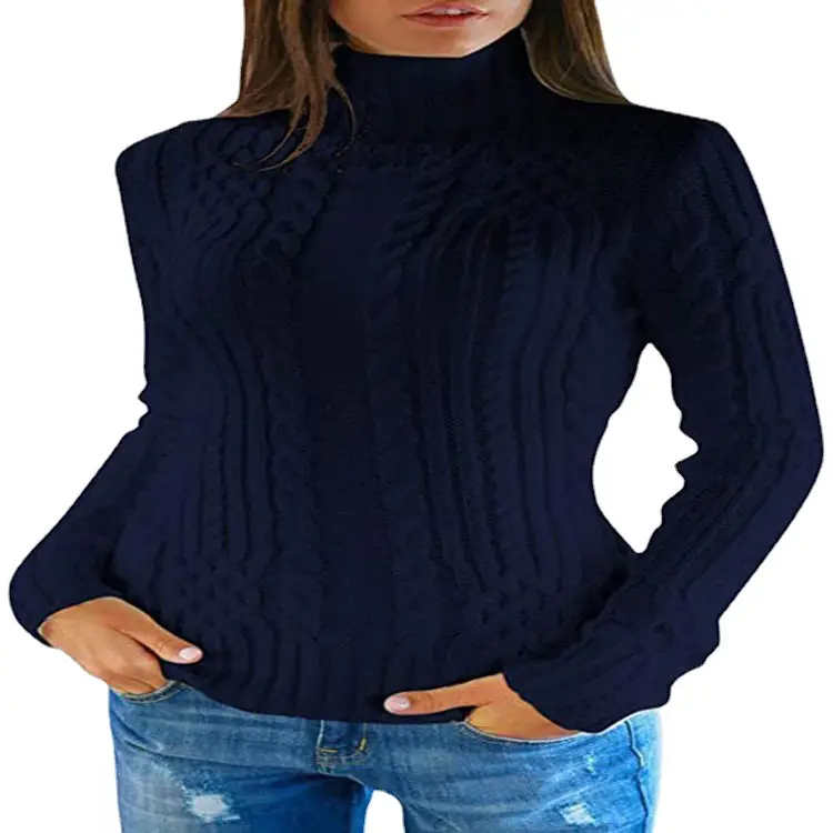 Women's Black Cable Knit Turtleneck Sweater - Image 14