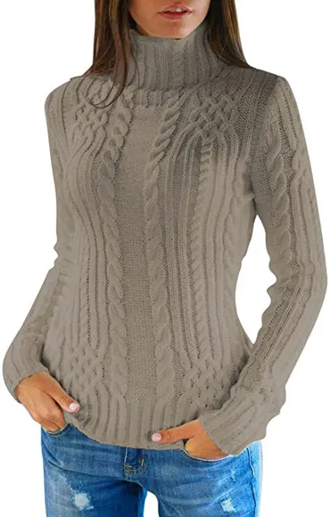 Women's Black Cable Knit Turtleneck Sweater - Image 3