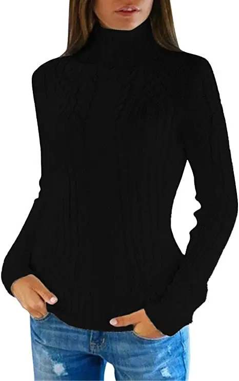 Women's Black Cable Knit Turtleneck Sweater - Image 5
