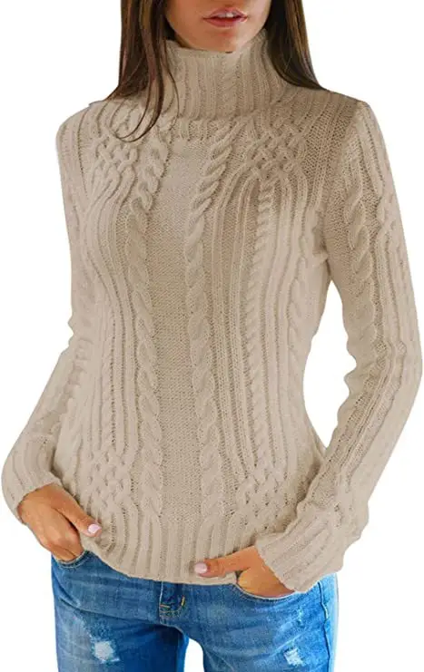 Women's Black Cable Knit Turtleneck Sweater - Image 9