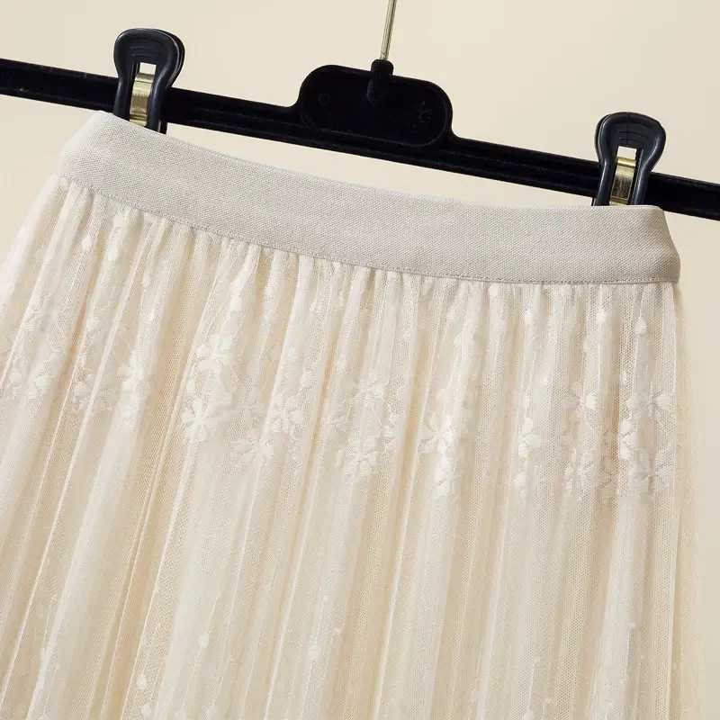 Black Lace Beaded Mesh Skirt High Waist A-Shaped Women — feature 4