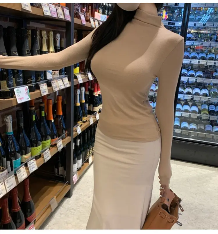Pink Slim Fit Long Sleeve Top with High Neck — feature 12