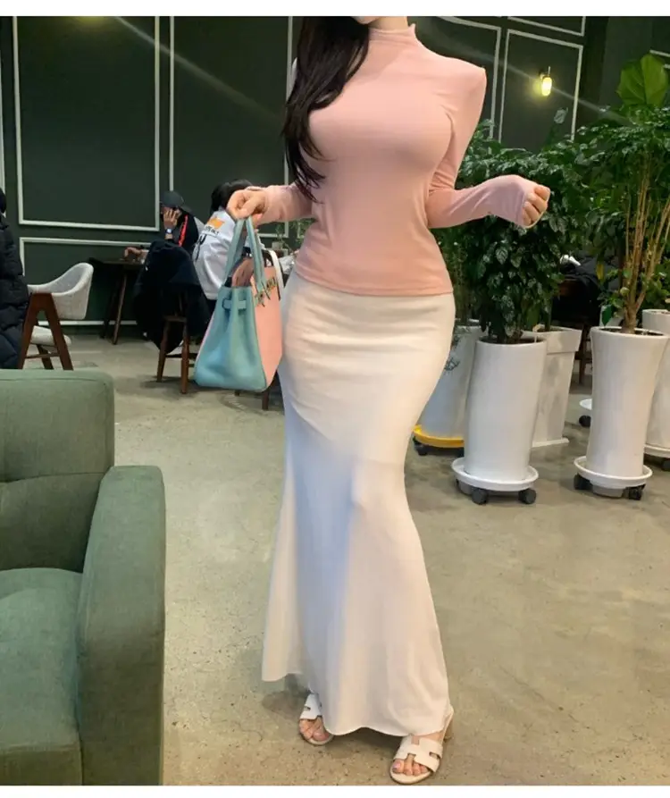 Pink Slim Fit Long Sleeve Top with High Neck — feature 3