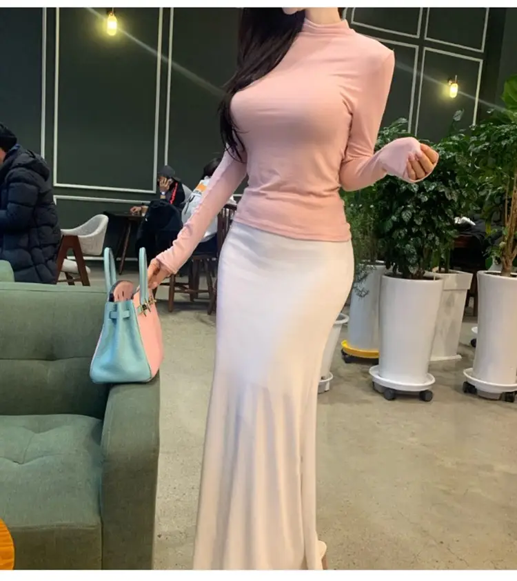Pink Slim Fit Long Sleeve Top with High Neck — feature 4