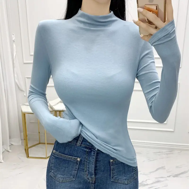 Pink Slim Fit Long Sleeve Top with High Neck - Image 4