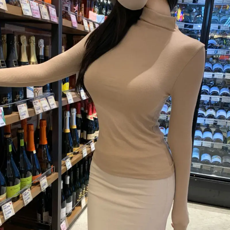 Pink Slim Fit Long Sleeve Top with High Neck - Image 5