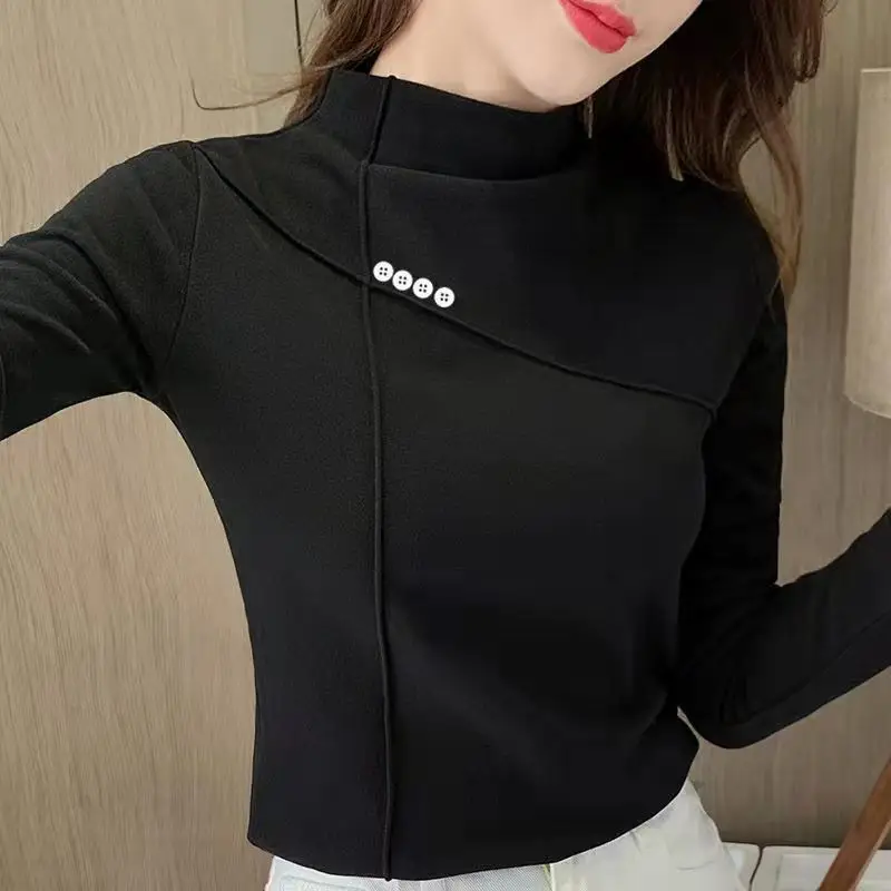 Women's Stand Collar Slim Underwear Cream Winter Top - Image 2