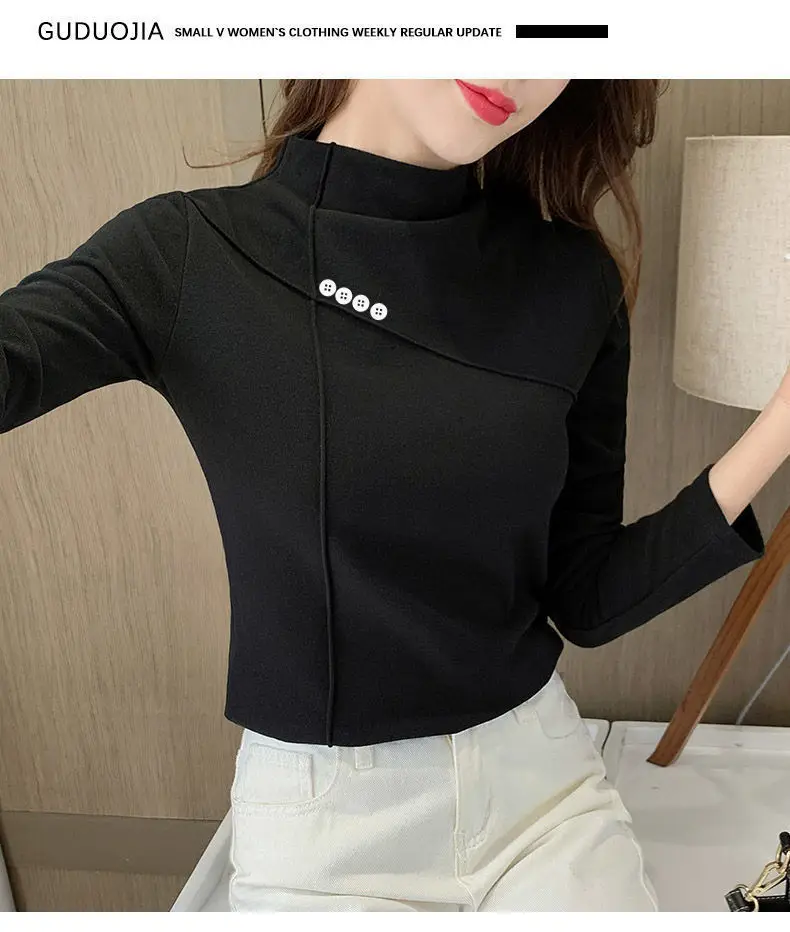 Women's Stand Collar Slim Underwear Cream Winter Top — feature 10