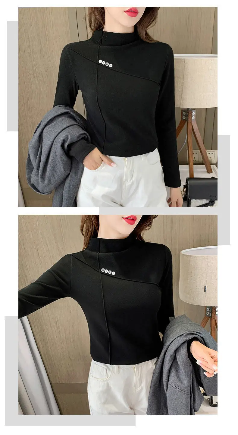 Women's Stand Collar Slim Underwear Cream Winter Top — feature 12