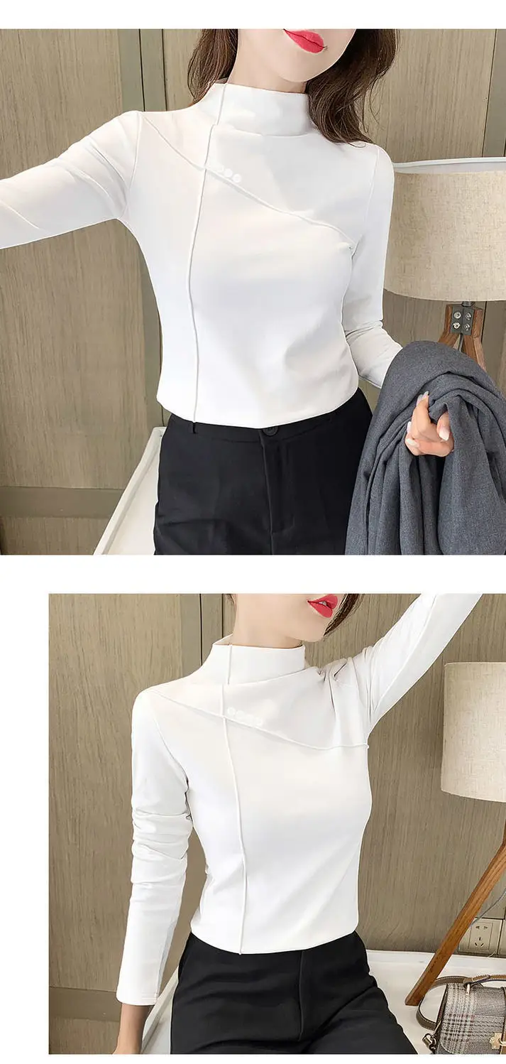 Women's Stand Collar Slim Underwear Cream Winter Top — feature 13
