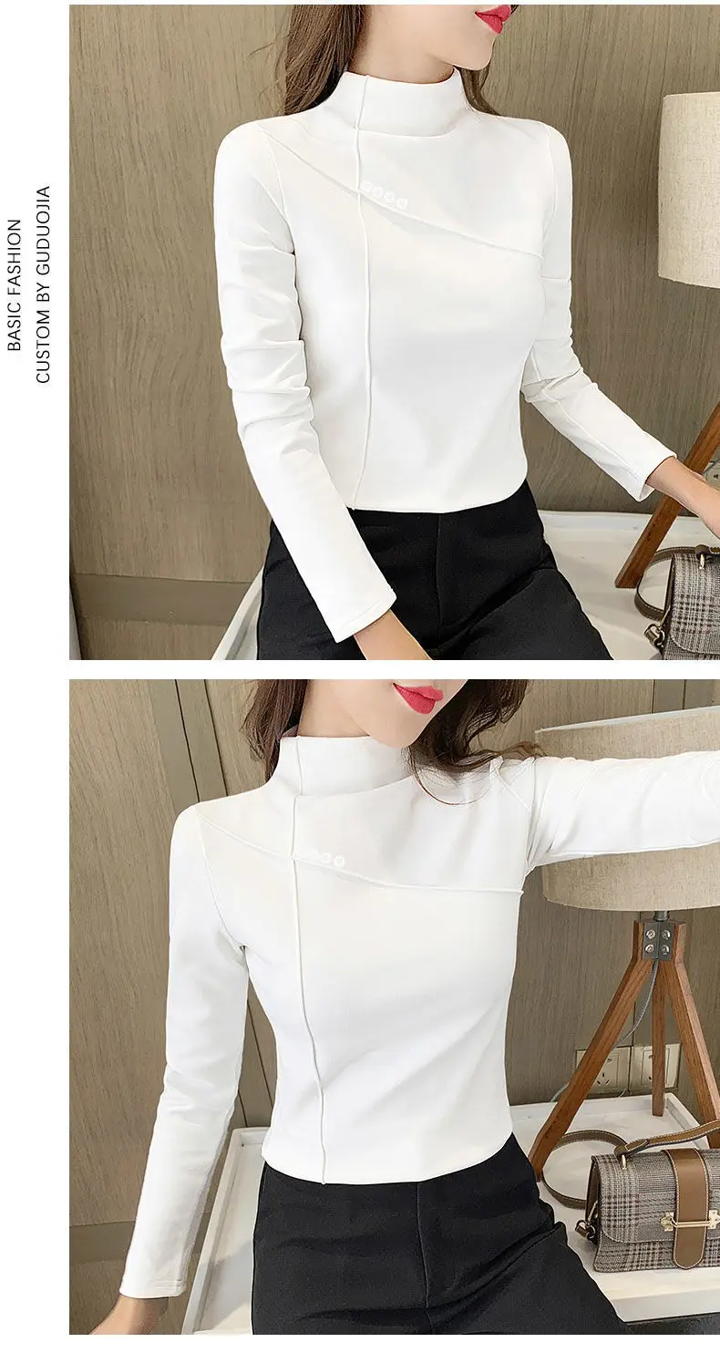 Women's Stand Collar Slim Underwear Cream Winter Top — feature 14