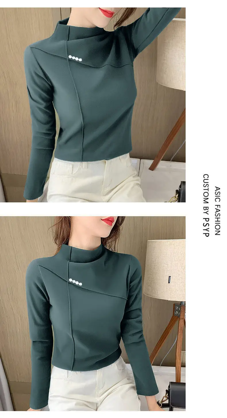 Women's Stand Collar Slim Underwear Cream Winter Top — feature 6