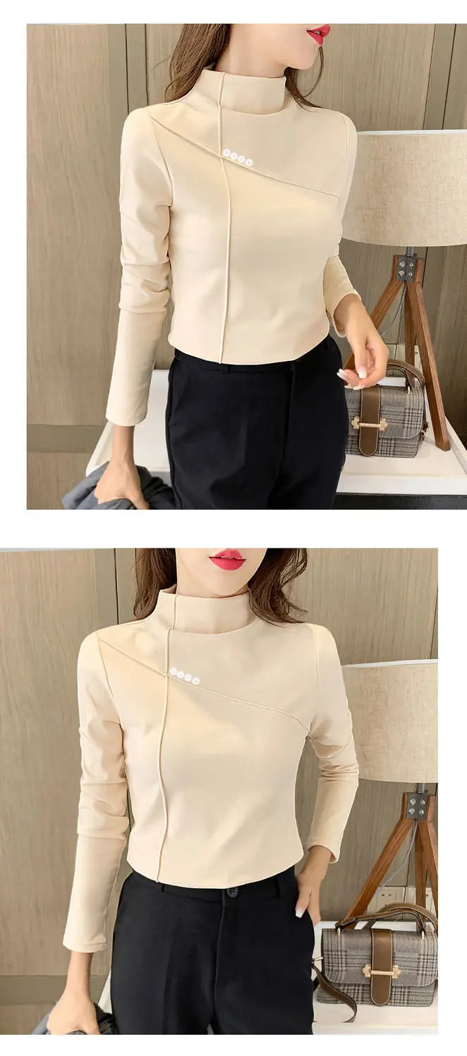 Women's Stand Collar Slim Underwear Cream Winter Top — feature 9