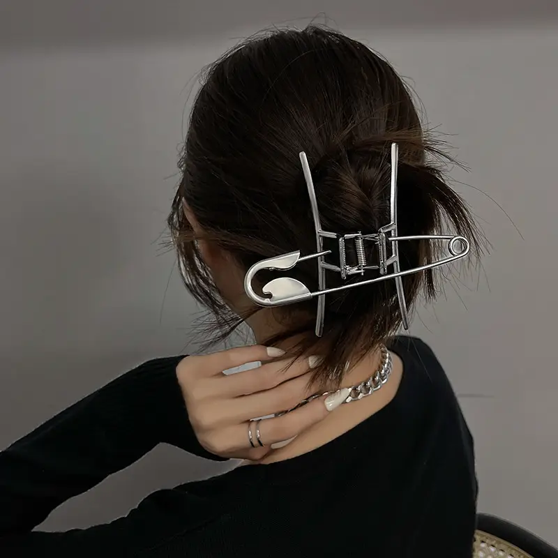 Large Hair Clip Multi-Silver Metal Geometric Shark Clip - Image 52