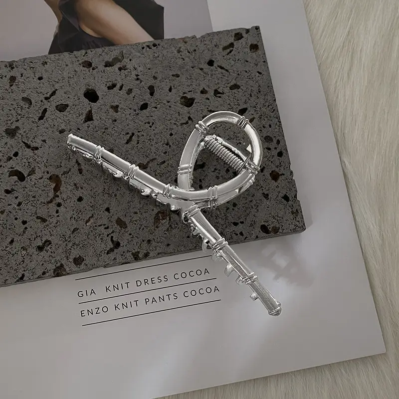 Large Hair Clip Multi-Silver Metal Geometric Shark Clip - Image 13