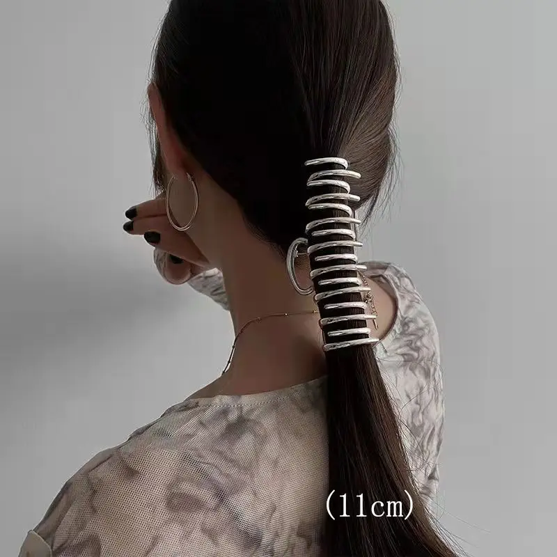 Large Hair Clip Multi-Silver Metal Geometric Shark Clip - Image 18