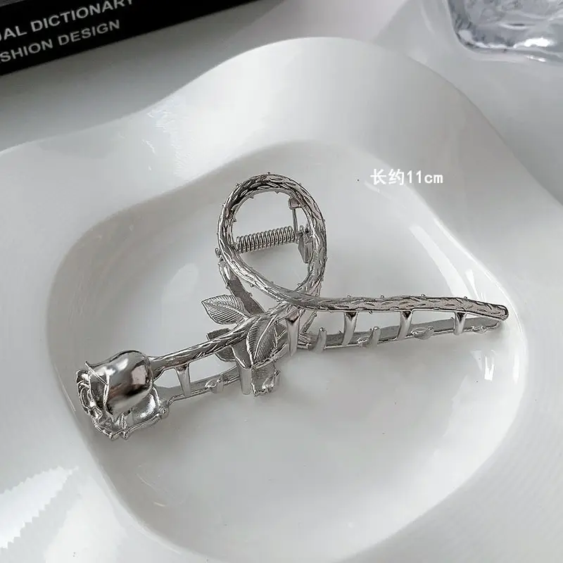 Large Hair Clip Multi-Silver Metal Geometric Shark Clip - Image 19