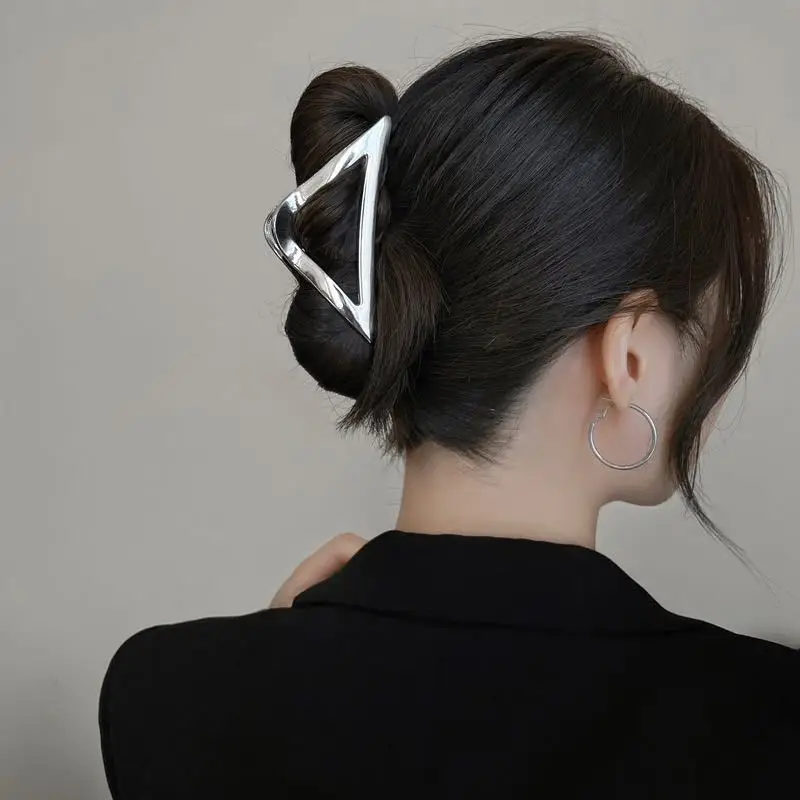 Large Hair Clip Multi-Silver Metal Geometric Shark Clip - Image 21