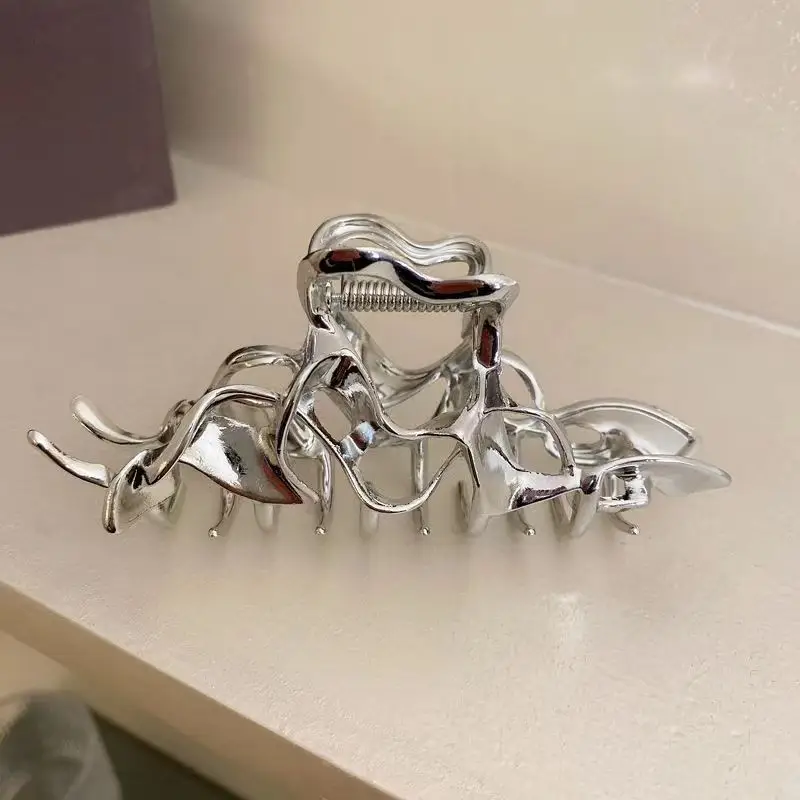 Large Hair Clip Multi-Silver Metal Geometric Shark Clip - Image 24