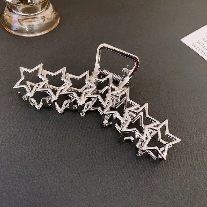 Large Hair Clip Multi-Silver Metal Geometric Shark Clip - Image 28