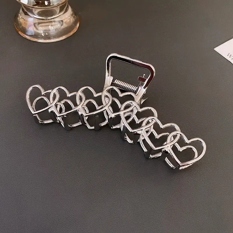 Large Hair Clip Multi-Silver Metal Geometric Shark Clip - Image 29