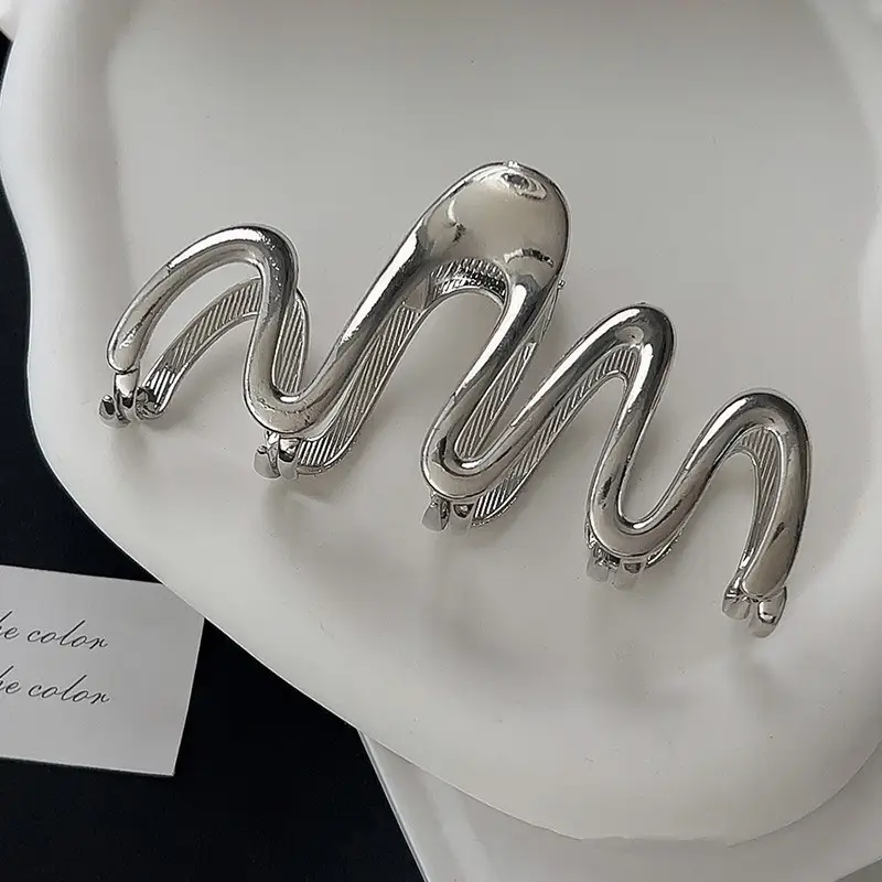 Large Hair Clip Multi-Silver Metal Geometric Shark Clip - Image 32