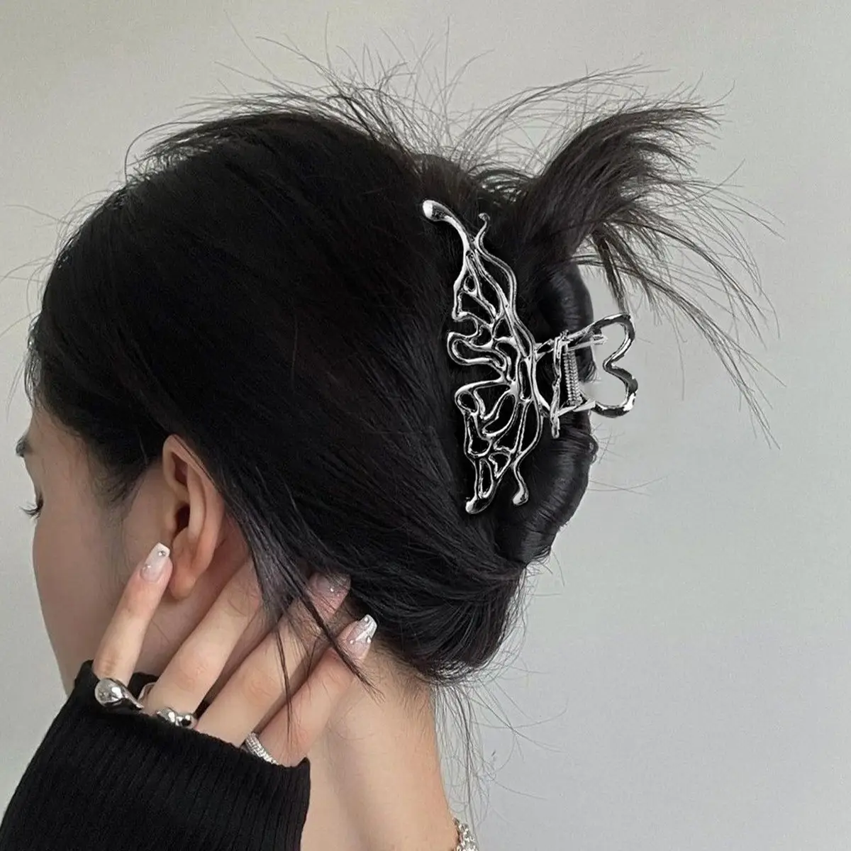 Large Hair Clip Multi-Silver Metal Geometric Shark Clip - Image 41