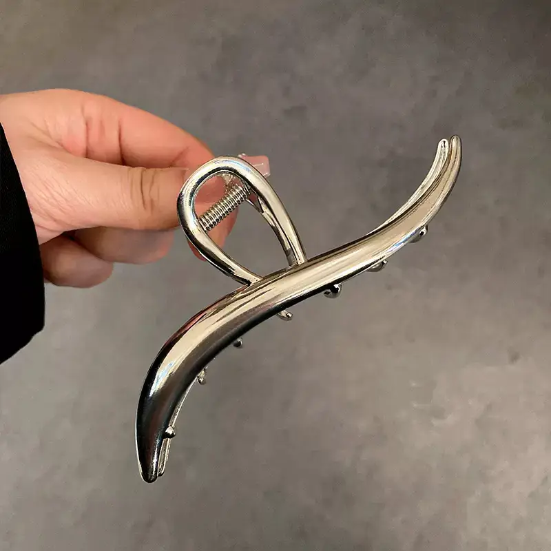 Large Hair Clip Multi-Silver Metal Geometric Shark Clip - Image 42